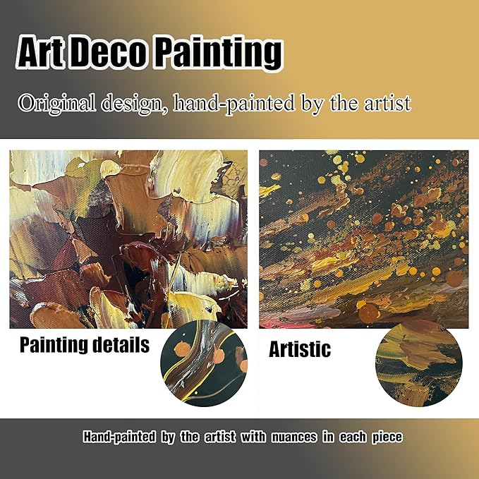 Tree Painting Wall Art for Office - Hand Painted Gold and Black Canvas Wall Art for Living Room - Black Framed Wall Art for Bedroom Size 29" x 59"