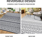 GAOMON Reversible Outdoor Rug 9'x18' Waterproof Plastic Straw Rug, Patio Rug, Large Modern Area Rug Carpet, Indoor Outdoor Rugs for Camping, Porch, Deck, Balcony, Backyard, Grey/White(Bohemia)