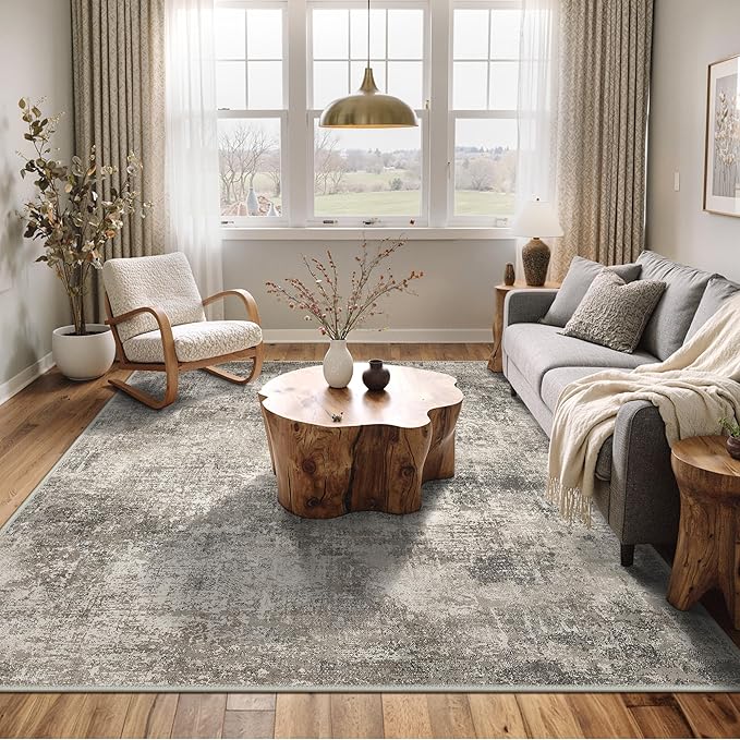 Area Rugs 8x10 for Living Room Bedroom, Modern Abstract Machine Washable Rug, Large Soft Low Pile Floor Carpet with Non Slip Backing for Dining Room, Grey