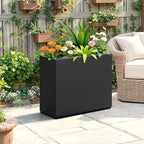 FENCY Metal Planter Box, Large Rectangular Planters for Outdoor Plants, Outdoor Tall Planters with Drainage Holes, Black Metal Planters (30" L x 12" W x 24" H)
