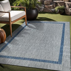 Bordered Outdoor Rug 5x7 Washable Outside Carpet for Indoor Patio Porch Waterproof Easy Cleaning Non Shedding Area Rugs Silver Gray - Blue 5 x 7