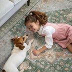 GENIMO 2x5 Runner Rugs for Hallway, Machine Washable Non Slip Vintage Rugs, Low Pile Lightweight Soft Print Rug for enrtyway, Corridor, Home Office, Kitchen, Sage Green