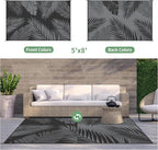 GENIMO Outdoor Rug 5' x 8' Waterproof for Patios Clearance, Reversible Outdoor Plastic Straw Camping Rug Carpet, Large Area Rugs Mats for RV, Picnic, Backyard, Deck, Balcony, Porch, Beach, Black&Grey