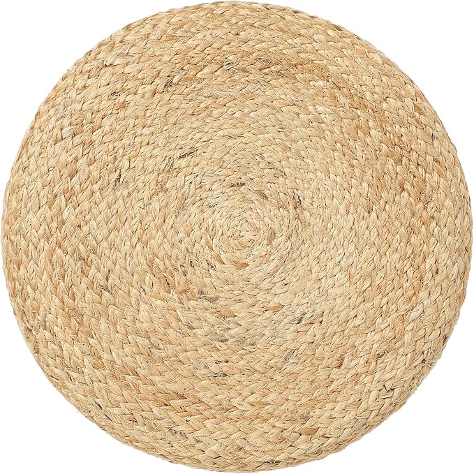 REDEARTH · Cylindrical Pouf Foot Stool Ottoman - Jute Braided Pouffe Poof Accent Sitting Footrest for Living Room, Bedroom, Nursery, Patio, Lounge Set of 2 (Natural Teal, 14.5"x14.5"x16")