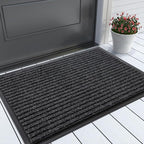 Yimobra Front Door Mat Outdoor Indoor Entrance, 100% Waterproof All-Season All Weather Doormat, Welcome Matt Outside Entry, Non Slip, Low Profile, Heavy Duty Patio Porch Floor Mat,29.5 x 17,Black Grey