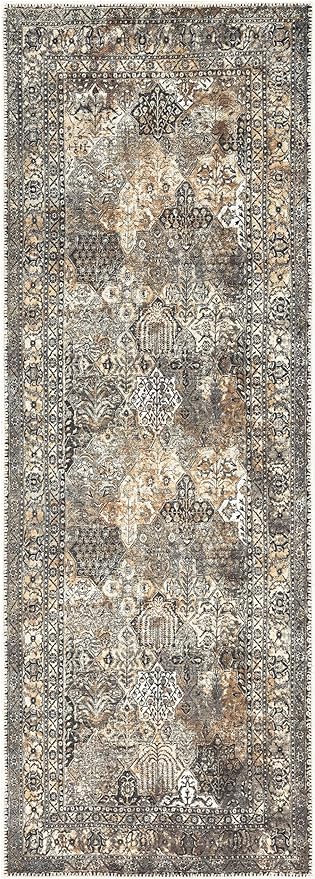Keen Home Design 2x10 Rug - Machine Washable Runner Rug with Non-Slip Backing, Ideal for Hallway, Entryway, Kitchen, Laundry Room - Vintage, Easy Clean, Durable, Low Pile - (2'6" x 10')