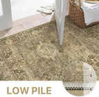 GENIMO 8X10 Area Rugs for Living Room, Machine Washable Non Slip Vintage Floral Patchwork Rug, Thin Low Pile Chenille Carpet Rugs for Bedroom, Dining Room, Straw