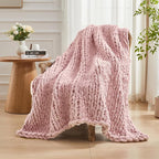 Carriediosa Chunky Knit Throw Blanket 50" X 60", 100% Hand Made Large Chenille Loop Yarn Soft Fluffy Throws for Couch Sofa Bed, Big Crochet Cozy Heavy Thick Cable Woven Blankets, Dusty Pink