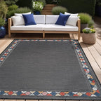 Beverly Rug Outdoor Rug 8x10 Modern Bordered Area Rugs for Indoor and Outdoor Patio Easy to Clean Non Shedding Living Room Porch Garden Washable Outside Carpet (8 x 10 Dark Gray)
