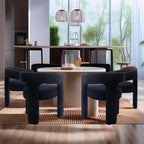 Black Sherpa Dining Chairs Set of 6, Modern Barrel Dining Room Chairs Upholstered Faux Fur Accent Chair with Arms and Round Back for Living Room Kitchen Armchair No Assembly Needed