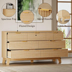 57" Long Dresser for Bedroom, 7-Drawer Fluted Chest, Wide Wood Storage Dresser with Metal Slides and Handles, Stable Base, Modern Clothes Organizer for Primary Suite, Guest Room, Nursery