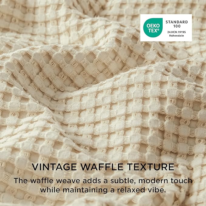 Bedsure Cooling Waffle Duvet Cover Queen - Cotton Blend Rayon Derived from Bamboo Duvet Cover Set for Hot Sleepers, Breathable Bedding Set with a Vintage Charm, 3 Pieces (Beige, Queen, 90"x90")