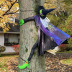 POPGIFTU 64" Large Crashing Witch into Tree Halloween Outdoor Decoration – Funny Flying Witch Yard Prop for Porch, Garden & Lawn, Weather-Resistant Halloween Decor