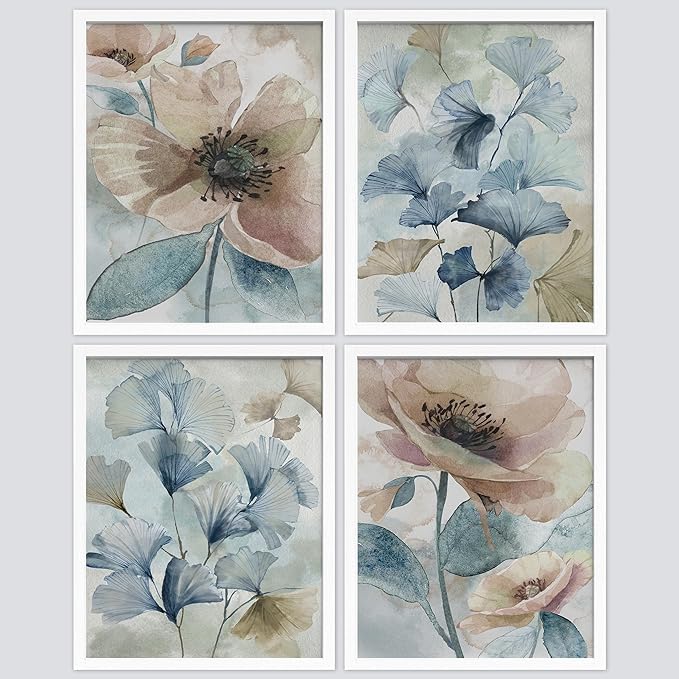 SIGNWIN Framed Poster Botanical Floral Nature Wilderness Photography Realism Decorative Rustic Cozy Zen for Living Room, Bedroom, Office - 8"x10"x 4 White