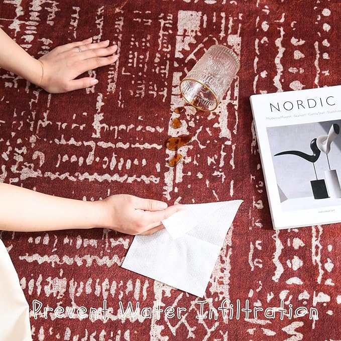 Rugcomf Living Room Rug 5x7 Rug Machine Washable Boho Area Rug Non Slip Moroccan Vintage Low Pile Large Rugs for Living Room, Bedroom, Farmhouse, Dining Room, Kids Playroom(Terracotta)