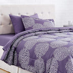 Amazon Basics Twin/Twin XL Comforter Set with Sheets, 5-Piece Purple Floral Bedding, Lightweight Microfiber Bed-in-a-Bag