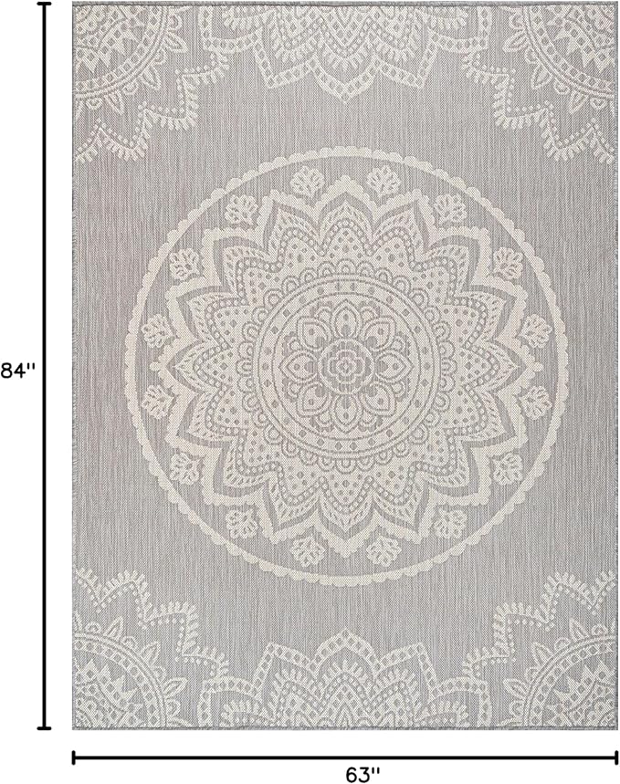 CAMILSON Outdoor Rug 8x10 Modern Area Rugs for Indoor and Outdoor Patios and Porches - Waterproof, Washable, Non-Shedding, Easy-to-Clean Outside Carpet (8 x 10, Medallion - Grey/White)