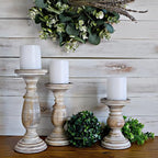 Candle Holders for Pillar Candles, Wooden Candleholders Table Centerpiece, Pillar Candle Holders Set of 3, Wood Rustic Farmhouse Fireplace White