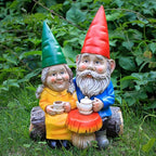 Garden Gnome Statue for Outdoor Decoration,Couple in Love Gnome Figurine for Patio Yard Lawn Outside Porch Decor,Garden Sculptures & Statues,Coffee Knome Romantic Forever Love