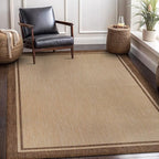 CAMILSON Outdoor Rug 8x10 Bordered Natural Brown Modern Area Rugs for Indoor and Outdoor Patios, Kitchen and Hallway Mats, Washable Porch Deck Outside Carpet (Border Jute, 8 x 10)