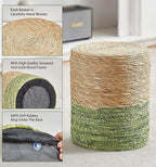 Wimarsbon Ottoman Poof, Natural Seagrass Poufs, Hand Weave Round Footstool, Pouffe Accent Chair, Sitting Braided Footrest W/Jute Cover, Outdoor Ottomans for Living Room, Bedroom