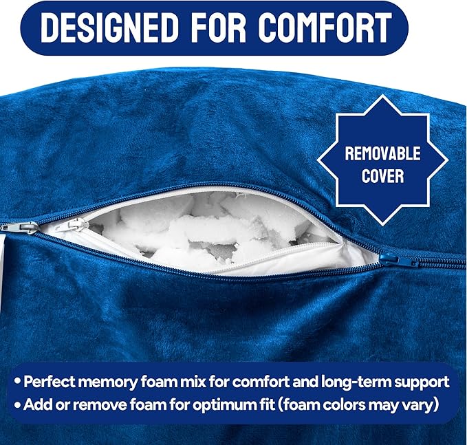 ComfortSpa Reading Pillow for Bed Adult Size, Back Rest Pillow with Arms, Pockets and Washable Cover; Use as a Back Pillow for Sitting in Bed for Bedrest or Relief from GERD Heartburn (XL Navy Blue)