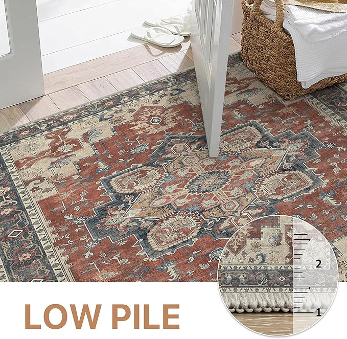 GENIMO 2x12 Runner Rugs for Hallway, Machine Washable Non Slip Vintage Rugs, Low Pile Lightweight Soft Print Rug for enrtyway, Corridor, Home Office, Kitchen, Bordeaux