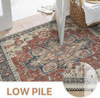 GENIMO 10x14 Area Rugs for Living Room, Machine Washable Non Slip Vintage Rugs, Low Pile Lightweight Chenille Print Rug for Bedroom, Dining Room, Home Office,Bordeaux