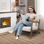 Modern Accent Chair, Cotton Linen Fabric Upholstered Lounge Armchair with Solid Wood Frame for Living Room, Bedroom, Reading Nook (White1)