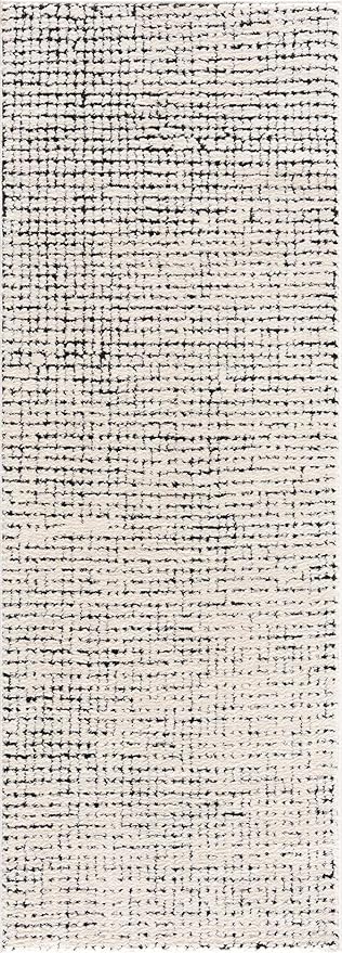 BoutiqueRugs Keita Contemporary Mosaic Area Rug - High Pile Fluffy Soft Shag Carpet for Living Room, Bedroom - Black and White - 7'10" x 10' (8x10)