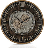 CLXEAST 24 Inch Large Moving Gear Wall Clock for Farmhouse Living Room Decor,Vintage Industrial Bronze Gold Metal Wall Clock for Home Office,House Warming Gifts New Home