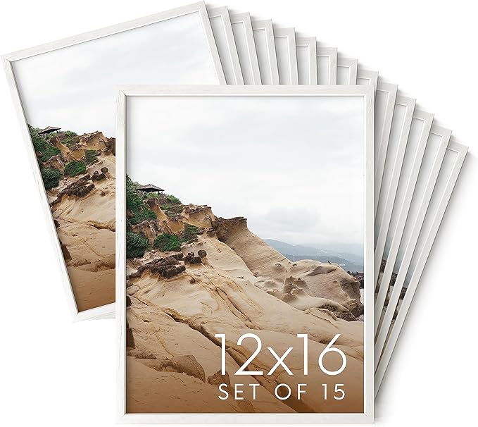 Haus and Hues 12x16 White Oak Wood Picture Frames Set of 15 - Premium Bulk Picture Frames 12x16 Bundle - Elegant Gallery Wall Frame Set for Posters, Art Display - Ideal for Wall Decor in Home & Office