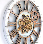 The Gears Clock 36'' Inch Real Moving Gear Wall Clock Vintage Industrial Oversized Rustic Farmhouse (White Farmhouse)