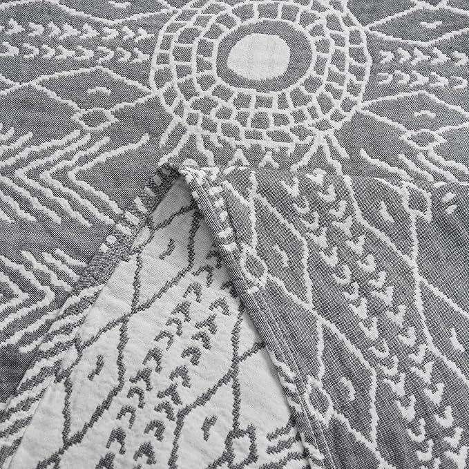 jinchan Boho 100% Cotton Muslin Blanket 3-Layer Queen Size 80x90 Inches Geometric Grey Lightweight Reversible Soft Cozy Comfy Throw for Couch Sofa Bed Large Coverlet Quilt Blanket Bedroom All Seasons