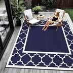 GENIMO 10 ' x 10 ' Outdoor Rug Waterproof for Patio Decor, Foldable Reversible Plastic Straw Area Rugs Mat for Camper, Outside Carpet for Rv, Deck, Porch, Picnic, Beach, Balcony, Blue & White