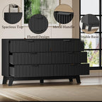 53" Long Dresser for Bedroom, 6-Drawer Dresser with Fluted Fronts, Wide Wood Chest of Drawers, Smooth Metal Slides, Stable Base, Modern Clothes Storage Cabinet for Living Room, Hallway