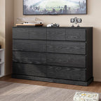 LINSY HOME 10 Drawer Dresser for Bedroom, 53" Wide Chest of Deep Drawers, Modern Farmhouse Wood Dressers with Storage, Large Drawer Organizer for Bedroom, Living Room, Handless Design, Black