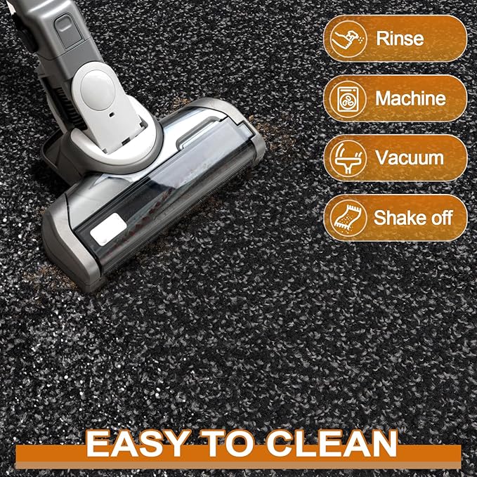 Mibao Front Door Mat, Dirt Trapper Welcome Mat for Outdoor Indoor, Non-Slip Waterproof Doormat, Durable Machine Washable Low Profile Entry Rug for Back Door Outside Patio Porch, 48" x 24", Black