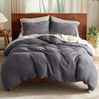 Bedsure Cooling Waffle Duvet Cover Queen - Cotton Blend Rayon Derived from Bamboo Duvet Cover Set for Hot Sleepers, Breathable Bedding Set with a Vintage Charm, 3 Pieces (Charcoal, Queen, 90"x90")