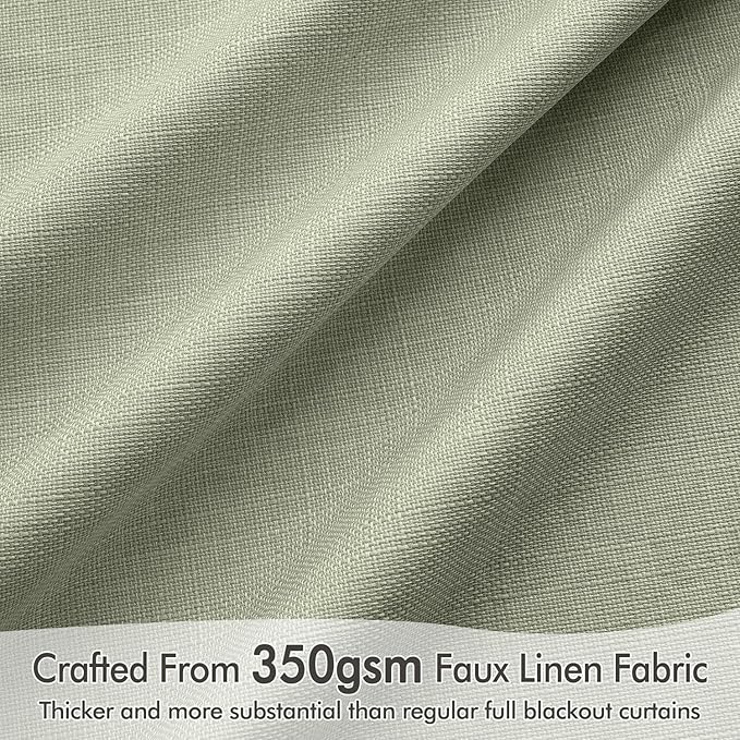 MIULEE 100% Blackout Curtains 84 Inch Long 2 Panels for Bedroom, Thick Luxury Faux Linen Black Out Curtain Room Darkening Back Tab Pleat Window Textured Drapes with Hooks for Living Room, Sage Green