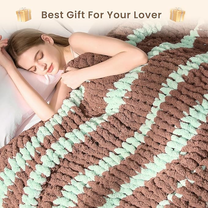 L'AGRATY Chunky Knit Blanket Throw: 50''x60'' Chenille Chunky Knitted Throw Blankets for Bed Couch - Handmade Thick Cable Knit Blanket - Large Crochet Rope Blankets for Home Decor