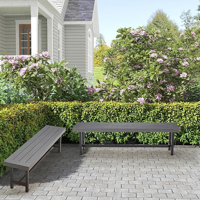 AVAWING Outdoor Wood Benches Set of 2, 63" Patio Wooden Picnic Bench for 6 Persons, Rectangular Bench for Porch, Balcony and Deck,Grey