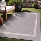 Bordered Outdoor Rug 5x7 Washable Outside Carpet for Indoor Patio Porch Waterproof Easy Cleaning Non Shedding Area Rugs Gray 5 x 7