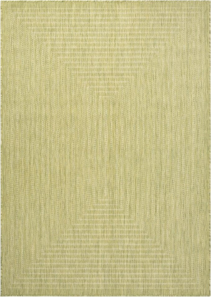 Adiva Rugs Outdoor Indoor Area Rug, Weather Resistant, Easy to Clean, Stain Resistant Floor Mat for Dining Room, Backyard, Deck, Patio (Olive Weiss, 2'6" x 7')
