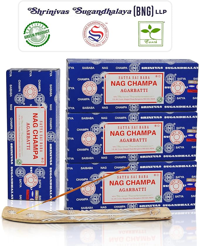 Raajsee Incense Holder Bundle with Satya Nagchampa Incense Sticks 250 gmx 4 Pack (1000 gm), Satya BNG (Bangalore) Insenses, Satya Nagchampa Natural Insence