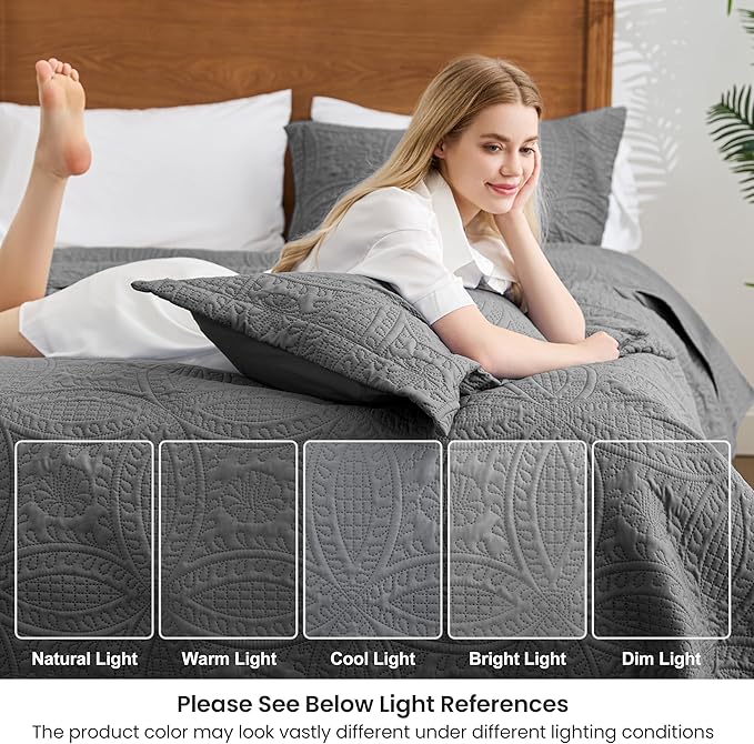 Love's cabin Twin Quilt Set Dark Grey Bedspreads Bedding Set - Soft Bed Lightweight Bedspread Comforter - Modern Style Coin Pattern Coverlet for All Season - 2 Pieces (1 Quilt, 1 Pillow Sham)