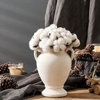 Ceramic Rustic Flower Vase with Handles, 8.46 Inch Tall Vintage Pottery Home Decor, Farmhouse Terracotta Vase for Living Room, Table, Shelf, Mantel Decoration, Farmhouse- White