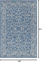 JONATHAN Y Vintage Filigree Indoor Outdoor Area Rug 5X8 Navy/Gray, Charleston Textured Weave for Backyard, Patio, Porch, Easy-Cleaning, High Traffic, Pet-Friendly, Non-Shedding (SMB106D-5)