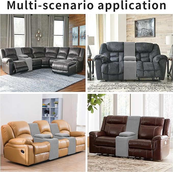 Easy-Going 2-Piece Recliner Console Cover for Reclining Loveseat Covers Stretch Jacquard Middle Console Cover for Recliner Couch and Sofa Light Gray