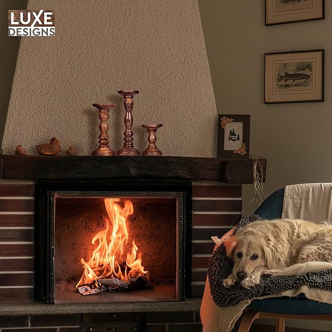 Large Candle Holders for Pillar Candles - Rustic Farmhouse Style Home Decor - Perfect for Table Centerpieces, Coffee Table or Fireplace Mantel - 3 Piece Set - Natural